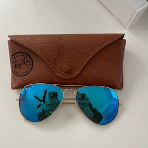 Blue & gold women’s aviator rayban polarized sunglasses